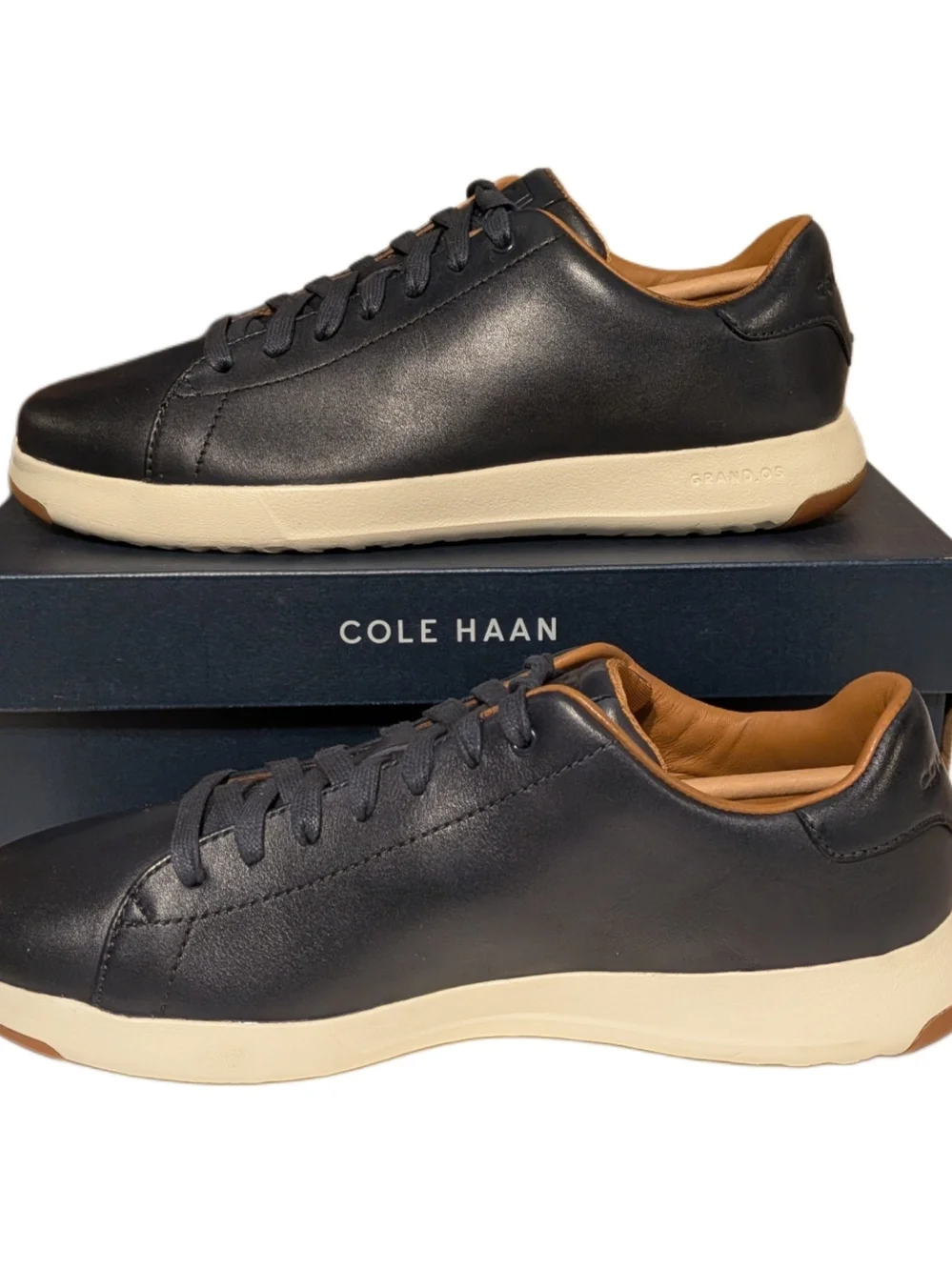 Cole Haan GrandPro Tennis Mens 7 M Blazer Blue Hand Stain Leather Sneaker C22586